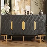 HUQIQWE Aparador Negro Y Aparador Cocina 140x40x80 Cm, Aparador Rustico En Diseño Geometrico para Mueble Auxiliar De Cocina De Salon.