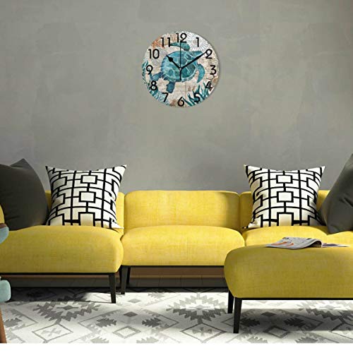Naanle Chic Vintage Nautical Sea Turtle Starfish Old Map Round Wall Clock, 9.5 Inch Battery Operated Quartz Analog Quiet Desk Clock For Home,Office,School #TOP3