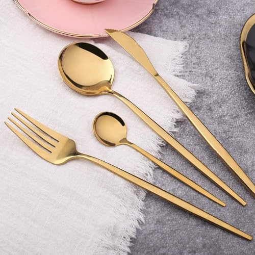 Image of 24-Piece Flatware Set, Stainless Steel Knife Fork Spoon, Home Dinnerware Tableware Set for 6,Stainless Steel Cutlery Set for Home, Kitchen, Restaurant, Utensils (Gold)
