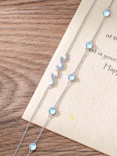 Wave/Sea Turtles/Dolphin Bracelet/Anklet 925 Sterling Silver Adjustable Moonstone Bracelet/Anklet Summer Ocean Jewelry Gifts for Women4