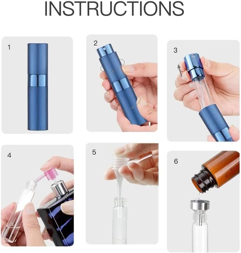 Image of 10ML Mini Perfume Atomizer Spray Bottle, Empty Refillable Glass Travel Cologne Sprayer for Men & Women with Refill Tools (Blue /Golden /Silver)