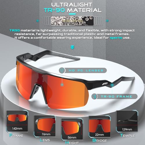 Image of ATTCL Sports Sunglasses for Women Running: UV400 Protection Wrap Around Lightweight Sun Glasses for Cycling Baseball Outdoor Black Red
