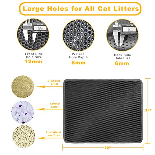 Image of Cat Litter Mat 30 inch x 24 inch LARGE Size, Urine Proof Waterproof Sleeping Pad, Premium EVA No Phthalate, Washable Easy Clean, Trapping for Litter Box Anti Tracking Kitty Mats Gray