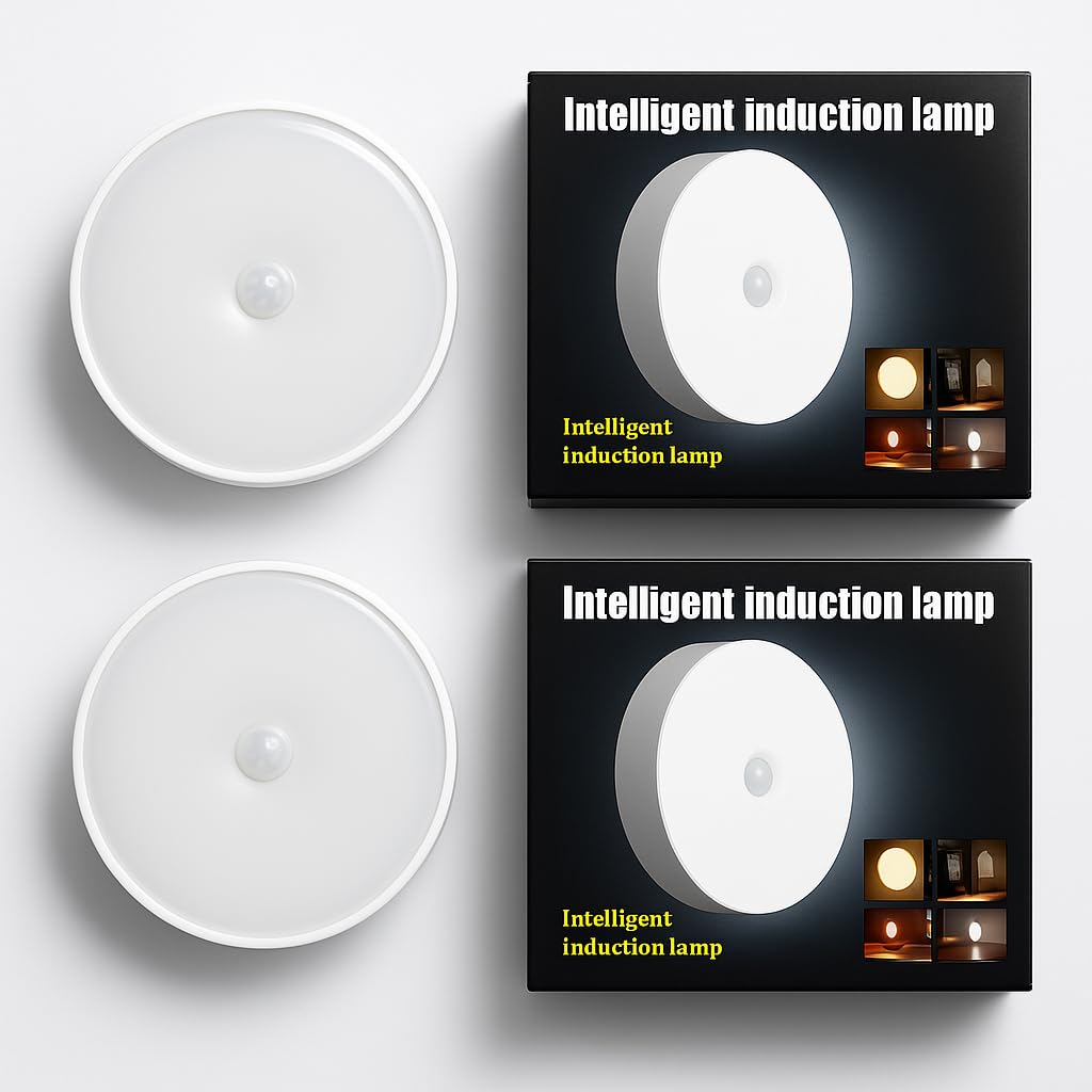 LMV Motion Sensor Light (Pack of 2,Warm White Lights) with USB Charging, Wireless, Rechargeable, Adhesive LED Nightlight for Home