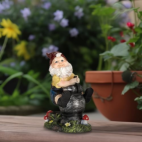 Relaxdays Gartenzwerg mit Laterne, wetterfest, frostsicher, HxBxT: 15x7,5x10,5 cm, Gartenfigur Wichtel, Kunststein, bunt – Bild 3