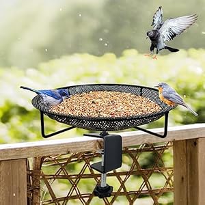 Premium Deck Railing Bird Feeder Tray for Balcony,11.8″ Stainless Steel Large Platform Bird Feeder Mesh Seed Tray for Outside Wild Birds,Great Decoration for Garden Backyard