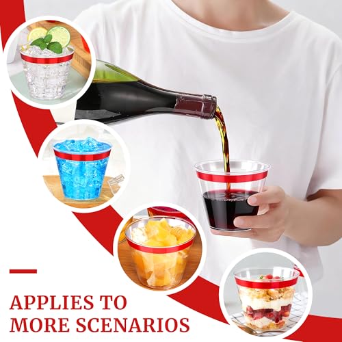 Image of 120 Pcs Red Plastic Cups,9Oz Red Rimmed Plastic Cups,Heavy Duty Clear Disposable Plasitc Cocktail Tumblers Wine Cup for Party,Wedding,Birthday,Christmas
