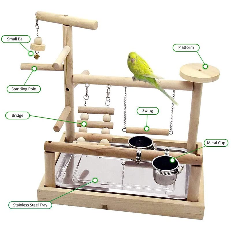Percha para pájaros Soporte de Juego for Loros y Mascotas con Taza, Bandeja Juguetes for pájaros, Escalera Colgante for Escalada, Puente, cacatúa, Parque Infantil, Perchas for, Periquito