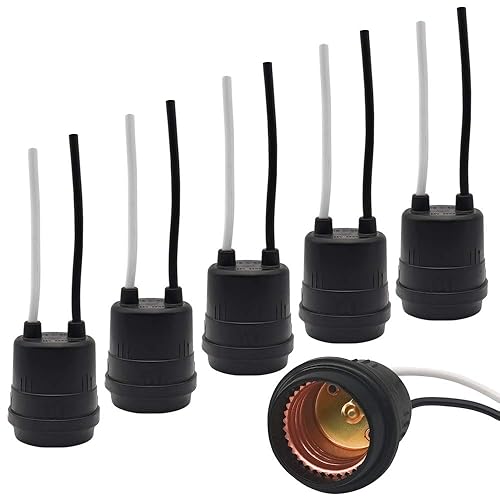Enchufe de lámpara impermeable, paquete de 12 enchufes de lámpara de coleta negra, cable de cobre grueso, enchufes de luz E26/E27 totalmente