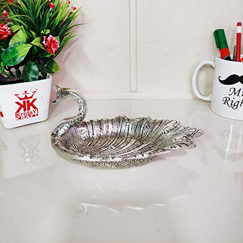 Image of Kridaykraft Metal Duck-Shaped Dry Fruit Tray Bowl - Handcrafted Decorative Silver Finish Dish for Tabletop & Home Decor - Elegant Centerpiece for Festive, Living Room or Gift Use (19 x 9 x 10 cm)