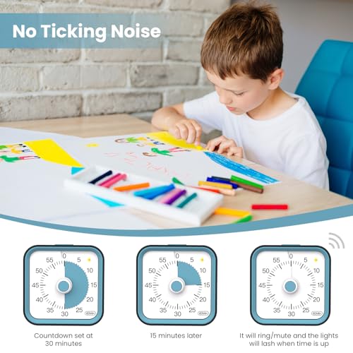 InfPokid Visueller Timer Kinder mit Pausenfunktion, 60 Minuten Countdown Timer für Kinder Schreibtischstudie, Bürotisch und Meetings, Kochen in der Küche, Leises Zeitmanagement für ADHS (Schwarz) 5