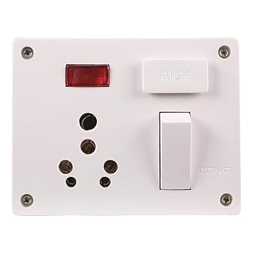 CONA Gold-2356 5 in 1 Combine 6/16A with Junction Box, Fuse & Indicator - White|Heavy Duty Electric 5 in 1 J. Box Socket with Fuse & Indicator
