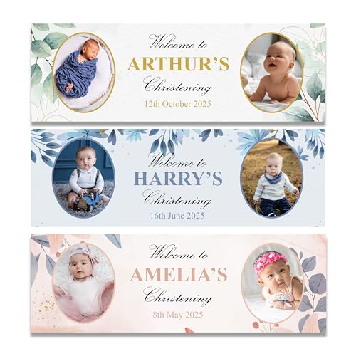 Personalised Photo Christening Banner Christening Decorations Christening Bunting Baptism Banners Custom