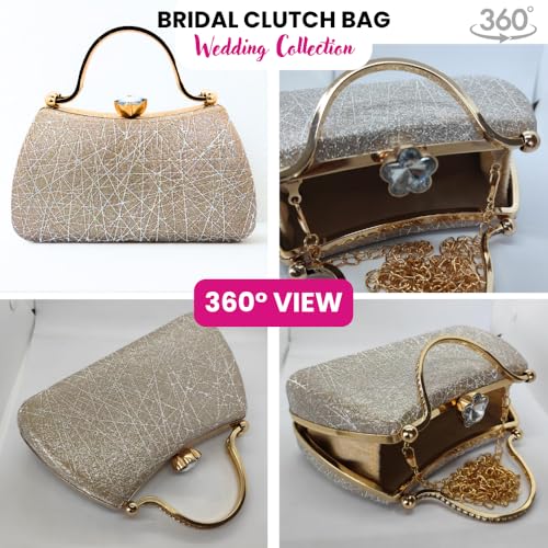 Image of SLARA Women's Evening Clutch Bag for Women, Glitter Pattern, Crystal Clasp Handbag, Perfect for Weddings, Parties, and Special Events