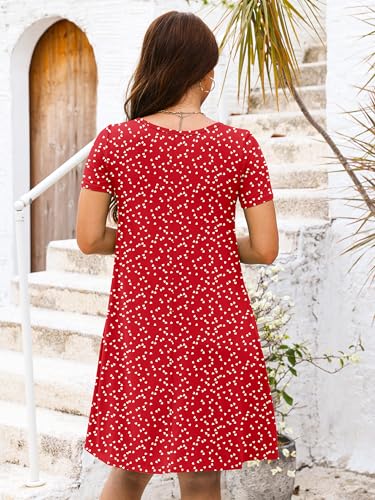 Image of Heymoments Women's Short Sleeve Crewneck Sundress Summer Casual A-Line Beach Dress with Pockets S-2XL