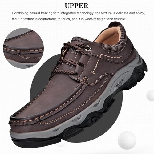 Men's Leather Lace Up Loafers Lightweight Breathable Slip On Casual Shoes Comfortable Non-Slip Fashion Walking Shoes3