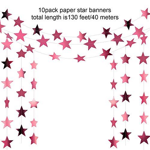 Image of Patelai Glitter Star Garland Banner 2026 Party Decor 130 Feet Star Hanging Streamers Twinkle Backdrop for Classroom Birthday Graduation Wedding Supplies(Rose Pink (21-2-5))