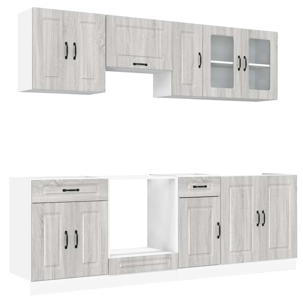 Kalmar - Set di 8 mobili da cucina in legno Sonoma grigio, set di mobili da cucina moderni con pensili e pensili per molto spazio in cucina