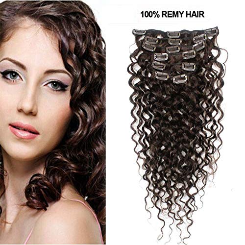 Romantic Angels Curly Clip in Hair Extensions Remy Human Hair 7pcs 80g Dark Brown #2 (18''(45cm))