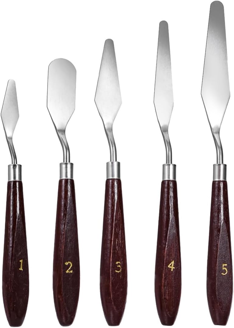 5pcs Stainless Steel Palette Knives Random Wood Handles for Painting Mixing and Art Classes Metal Tools for Artists and Hobbyists