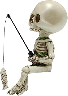 FAKEME Fishing Skull Ornament Aquarium Decorations, Mini Skull Skeletons Doll, Resin Landscape Scenery for Bonsai Decor, Fish Tank, Halloween Crafts