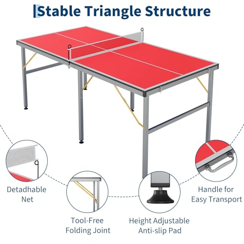 Foldable Ping Pong Table, 6FT Mid-Size Table Tennis Game Set,Portable Ping Pong Tables with Net, 2 Table Tennis Paddles and 3 Balls,Instant Setup,No Assembly Required by ActiveTrail - Image 5
