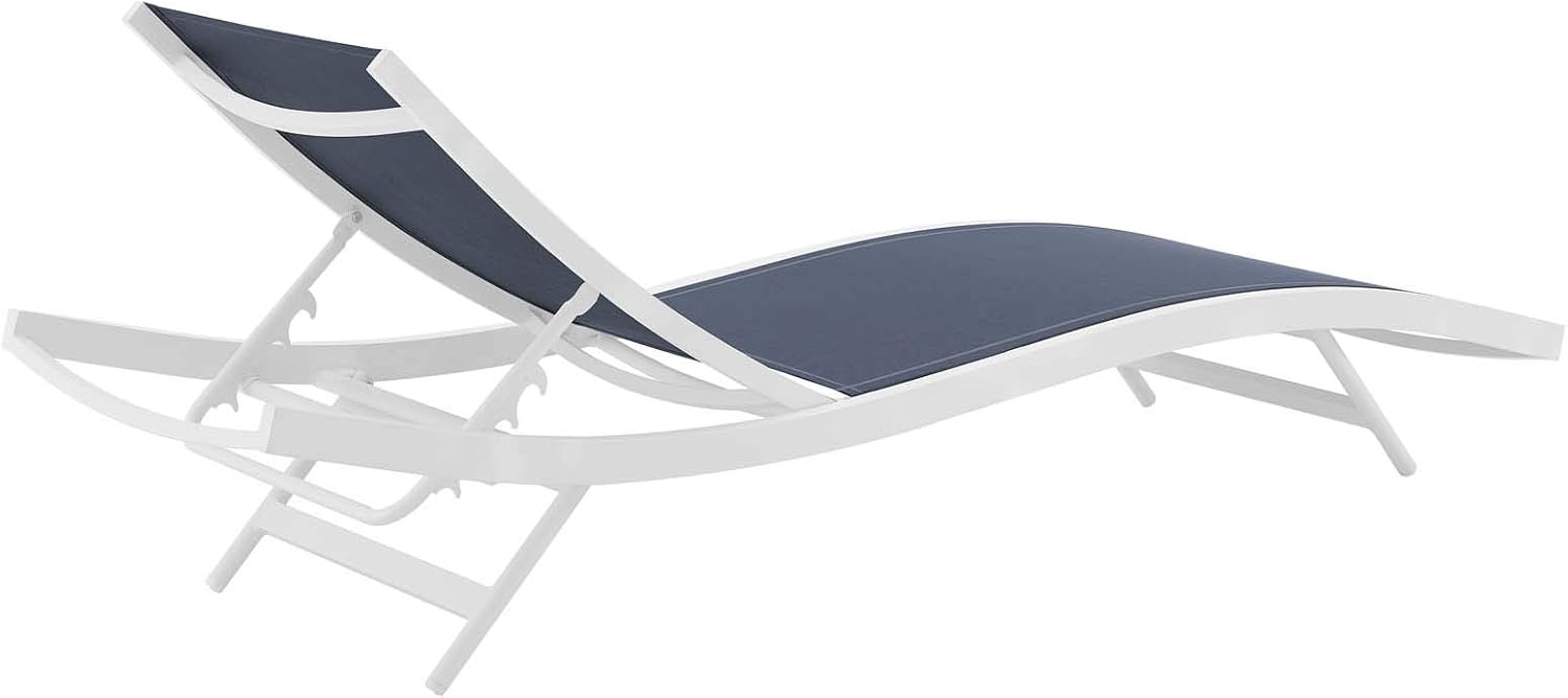 Modway Glimpse Aluminum Mesh Outdoor Patio Poolside Deck Chaise Lounge Chair in White Navy