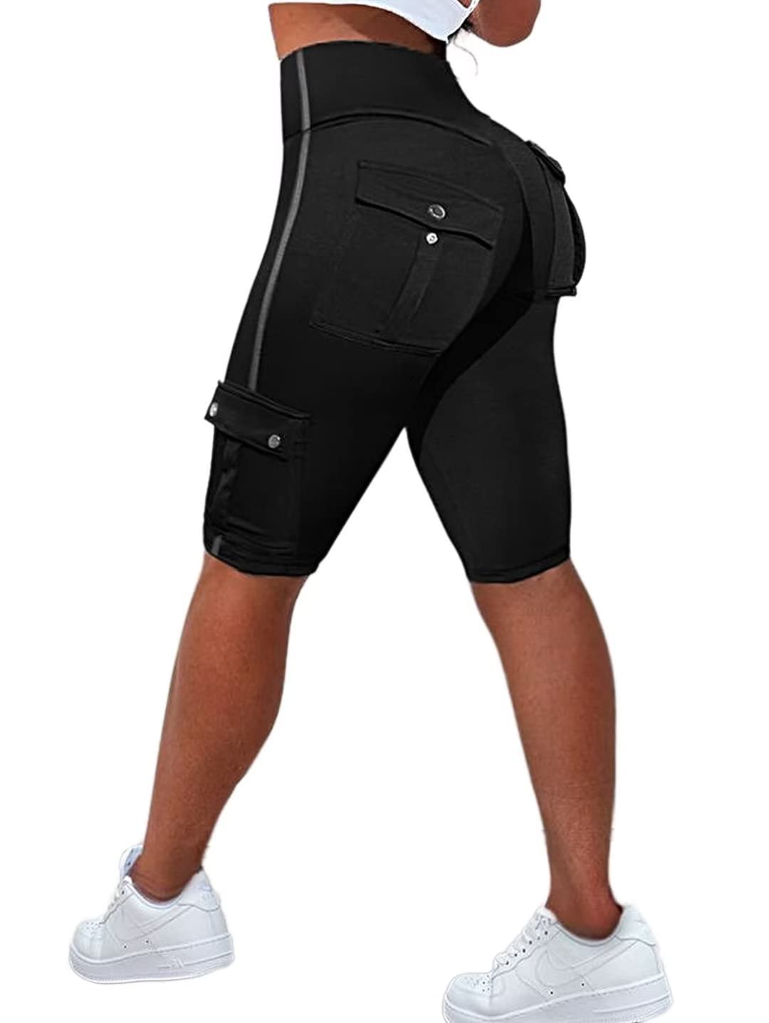 FlamingalsButt Lifting Biker Shorts for Women High Waist with Flap Pocket Workout Shorts Running Shorts