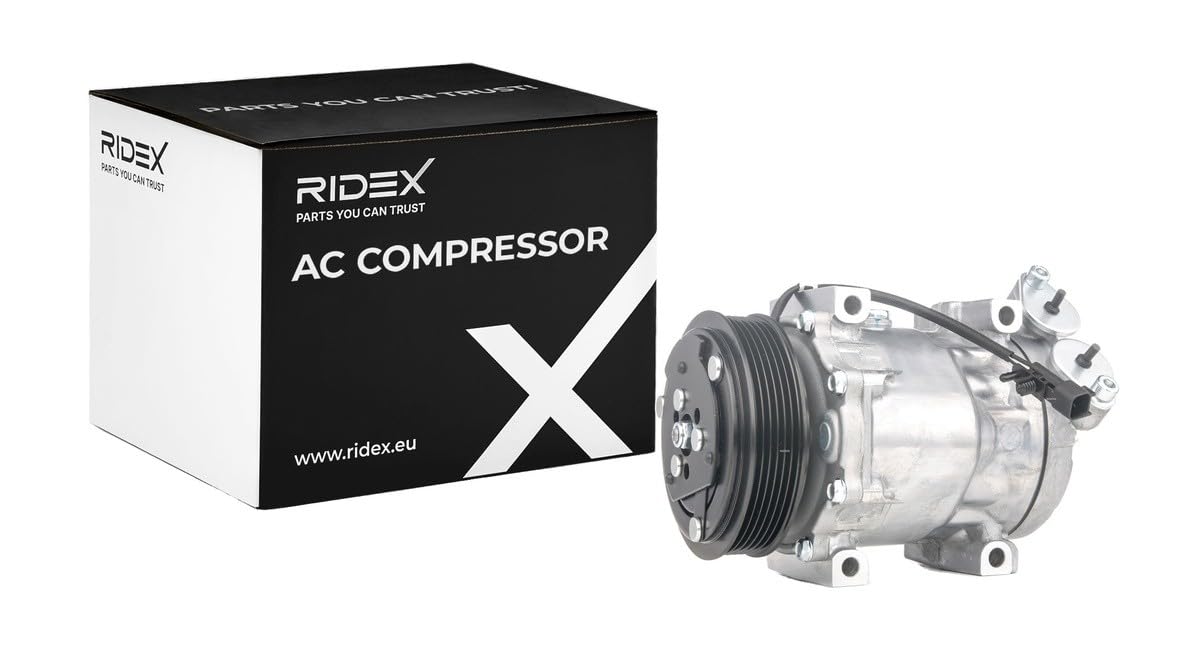 RIDEX 447K0102 Compresor aire acondicionado con aceite de compresor PAG con acoplamiento magnético con diodo Compatible con VOLVO V50 545