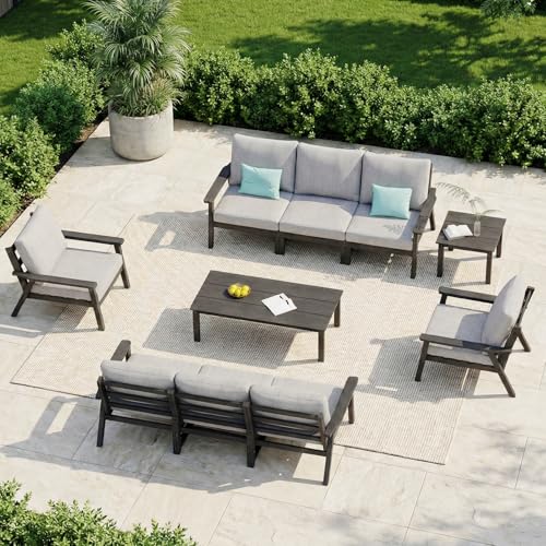Image of LOUNZY HDPE Patio Conversation Set, 3 pcs Sectional Outdoor Furniture Set, All Weather Outdoor Couch Set Patio Furniture Set for Deck, Lawn, Black