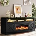 YITAHOME Farmhouse TV Stand with Fireplace for 75 Inch TVs, Entertainment Center for Living Room, 36” Electric Fireplace & LED Light, Media Console with Barn Door Cabinet, Black