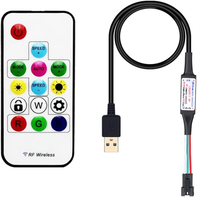 WS2811 WS2812B SK6812 RGB LED Strip Light Controller 14 Keys DC5-24V RF Wireless 3Pin Jack USB Output Remote Control for Mini LED Pixel Strip Dimmer