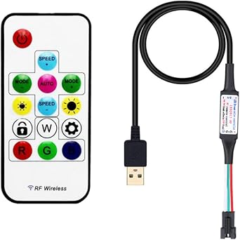 WS2811 WS2812B SK6812 RGB LED Strip Light Controller 14 Keys DC5-24V RF Wireless 3Pin Jack USB Output Remote Control for Mini LED Pixel Strip Dimmer