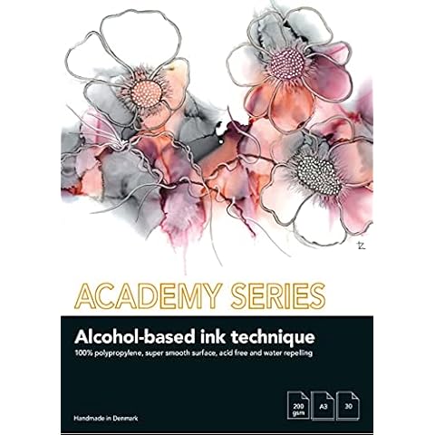 PLAY-CUT Academy Series Alcohol Ink Pad Din A3 Papier (Weiß) | 30 Bogen Malblock A3 für Alkohol Tinte 200g/m2 | Synthetisches Wasserfestes Papier für Acrylfarben Alkoholtinte Aquarell Farben Cover