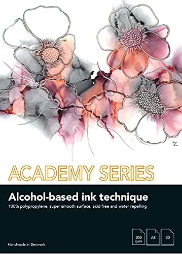 PLAY-CUT Academy Series Alcohol Ink Pad Din A3 Papier (Weiß) | 30 Bogen Malblock A3 für Alkohol Tinte 200g/m2 | Synthetisches Wasserfestes Papier für Acrylfarben Alkoholtinte Aquarell Farben