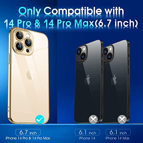 Image of VONZEE Compatible with iPhone 14 Pro Max Case 6.7 inch, Luxury Electroplated TPU Soft Edge Bumper Case, Full Camera Protection & Reinforced Corners Shockproof Case Cover|Transparent|Gold