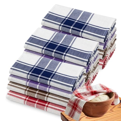 Toallas de cocina, Paños de Cocina Algodón, Trapos de Cocina, suave y resistente ideal para secar y limpiar superficies en la cocina, 100% algodón, Tamaño 50x70 cm, Pack de 12 unidades multicolor