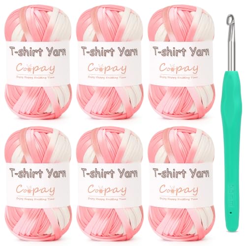 Image of Coopay 6 Pack T-Shirt Yarn for Crocheting, Elastic Fabric Yarn (Sakura)