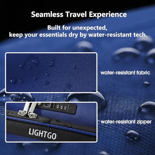 Image of LIGHTGO 20 Inch Carry On Luggage, Ultra Light Softside Suitcase with Spinner Wheels, 20x14x8 Inches Including Wheels for Airline Approved, TSA Lock, Water Resistant Luggage for Women Men, Navy Blue