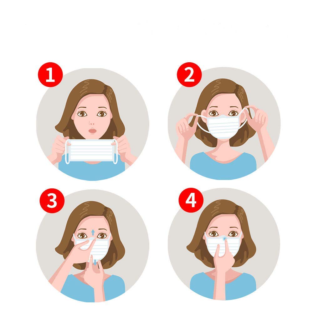 Anush Lot de 100 masques de protection jetables et souples à 3 couches anti-poussière avec boucles d'oreilles Bleu 100 pièces