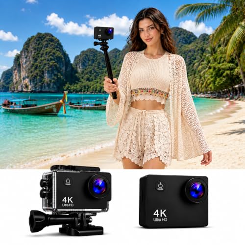Image of 4K Action Camera 16MP with WiFi, 170 Wide Angle, Memory Card Support, Essential Accessories, for Vlogging and YouTube (Pure Black 1)