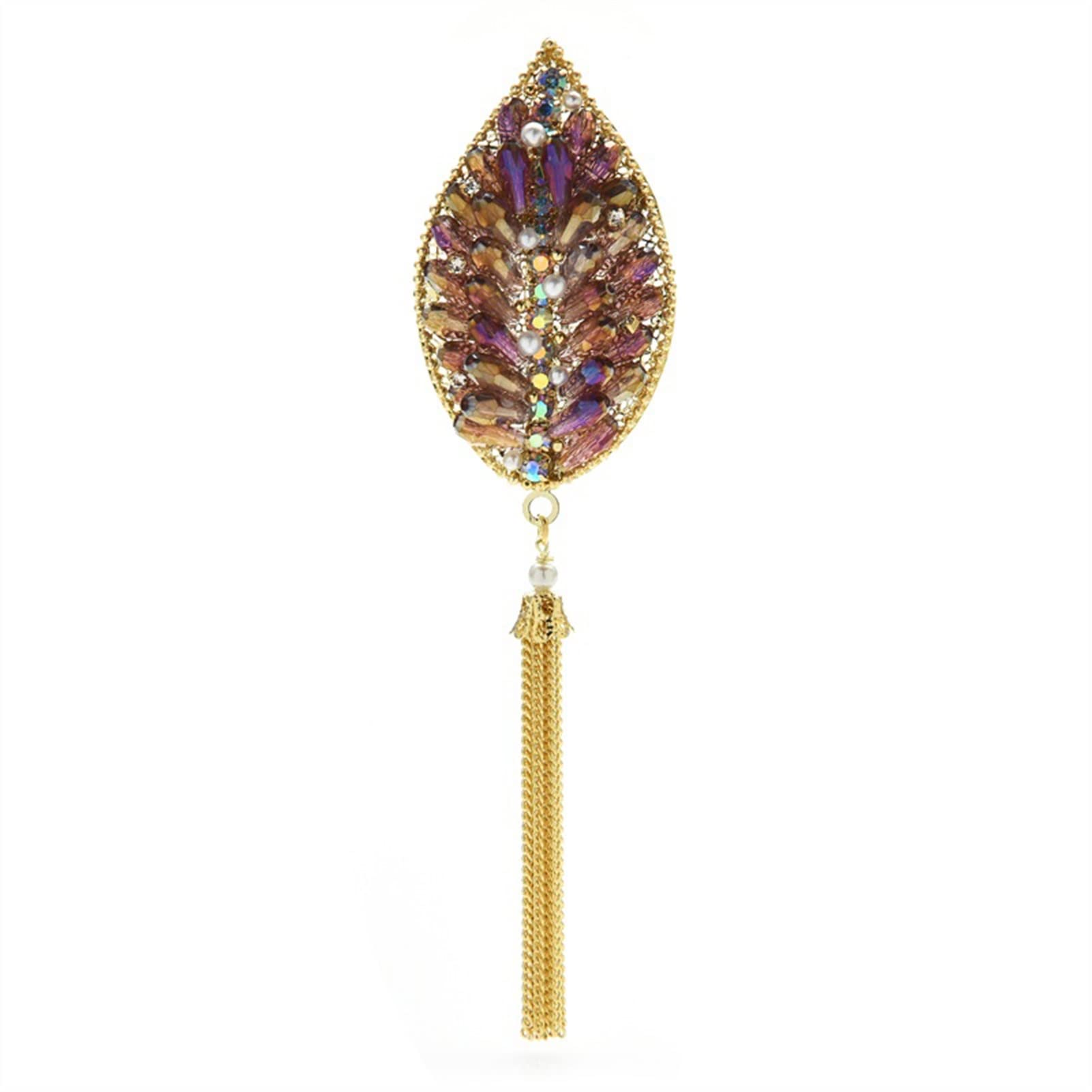 WXKAGF Brosche für Damen, elegant, glänzende Quaste, Kristallblatt-Brosche, Hochzeitsfeier-Brosche, blattförmige Brosche, Damenmode-Accessoires, Exquisite Broschen
