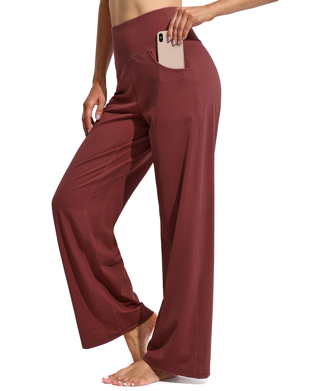 Promover Pantalon de Sport Femme Taille Haute avec Poches Jambe Large Gainant Ventre Pantalon Yoga Décontracté Multi-Usage Professionnel | Évacuation de l'humidité, sensation douce comme du beurre, extensible dans les 4 sens, tissu respirant, taille haute