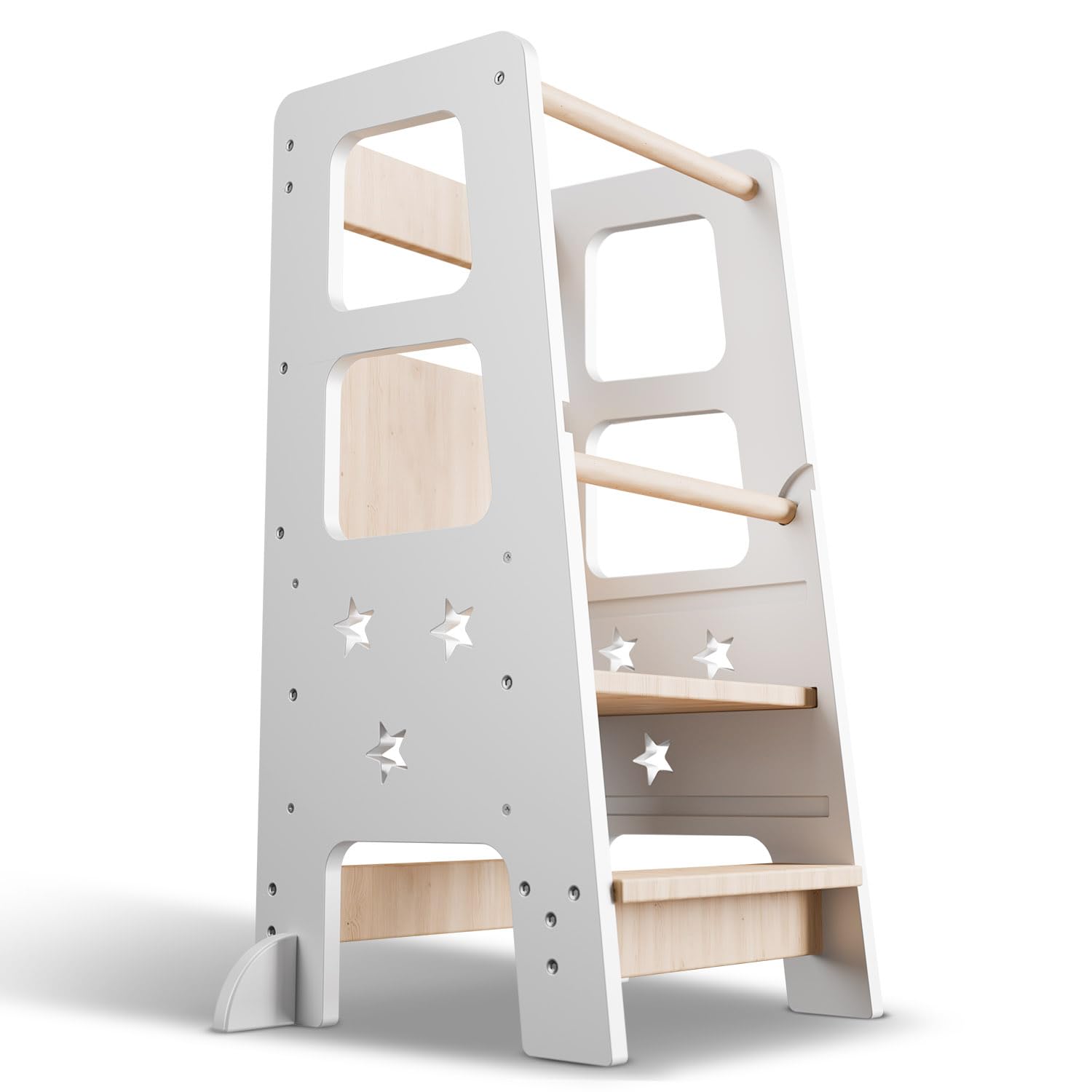 Juskys torre didattica Henny per bambini 1 anno Montessoriana tripla regolazione altezza antiribaltamento sgabello cucina bianco