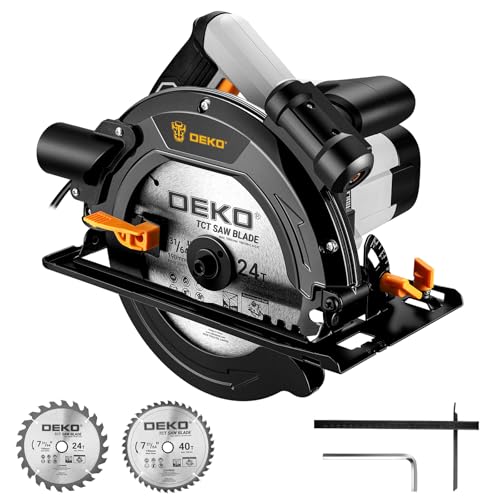 1400W Kreissäge: DEKOPRO Kreissäge mit Führung, 2 Sägeblätter Ø190mm (24T + 40T), 5500 U/min, Maximale Schnitttiefe 65mm (90°), 43mm (45°), 2M Kabel, Inklusive Führung, Ideal zum Schneiden von Holz