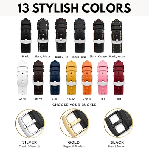 Image of Bandini Mens Leather Watch Band Strap, Vented, Racer, GT Rally, Stainless Steel Buckle, 10 Colors - 18mm, 20mm, 22mm, 24mm (Many sizes also come in Extra Long XL)