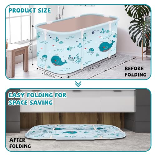 Image of Portable Foldable Bathtub,Foldable Soaking Bathtub for Adults, Freestanding Bathtubs, Hot Bath Tub, Ice Bath, Family Bathroom SPA Tub 47.2x19.7x21.7inch (Fish)