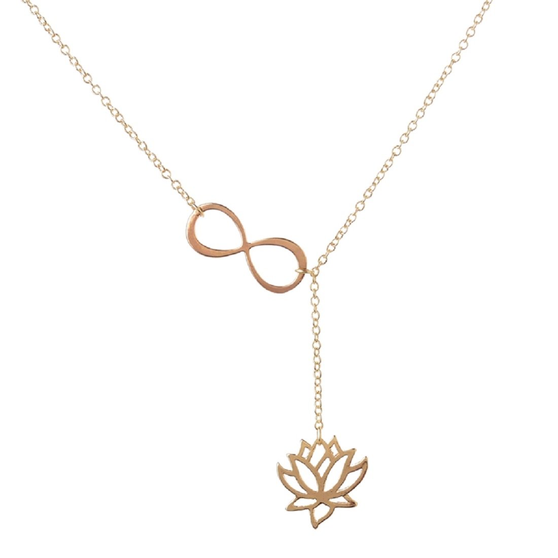 Gold Fashion Infinity Lotus Lariat Pendant Necklace for Women 18" Link Chain Plant Lotus Flower Jewelry Necklaces Party Gifts