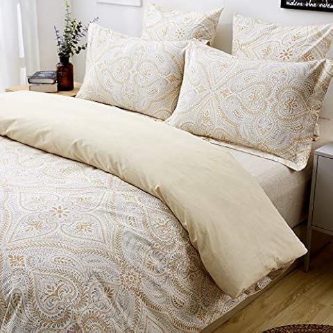 FADFAY Duvet Cover Set Queen Size Paisley Bedding 100% Cotton Ultra Soft Gold Classy Luxurious Bedding with Hidden Zipper Closure 3 Pieces, 1Duvet Cover & 2Pillowcases Cover