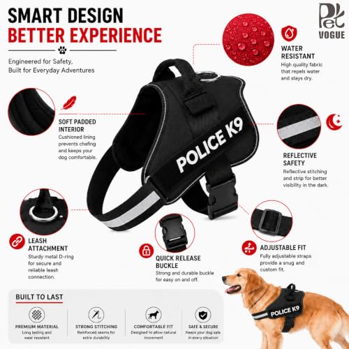 Image of PetVogue Dog Harness, No-Pull Reflective Dog Vest, Breathable Adjustable Pet Harness with Handle for Outdoor Walking - No More Pulling, Tugging or Choking (Black, S)